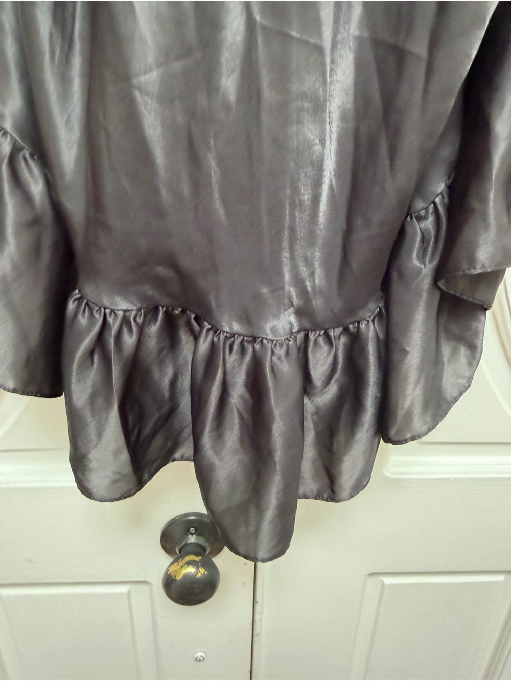 Vintage Black Satin Ruffle-Hem Slip Dress 3x - Picture 4 of 6